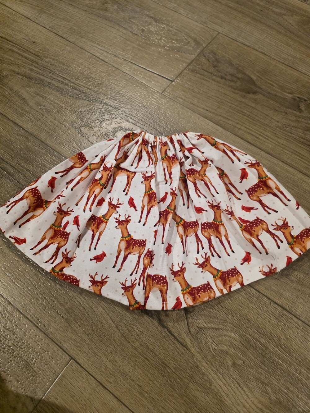 19" Handmade White Skirt with Red and Orange Deer Porch Goose Dress